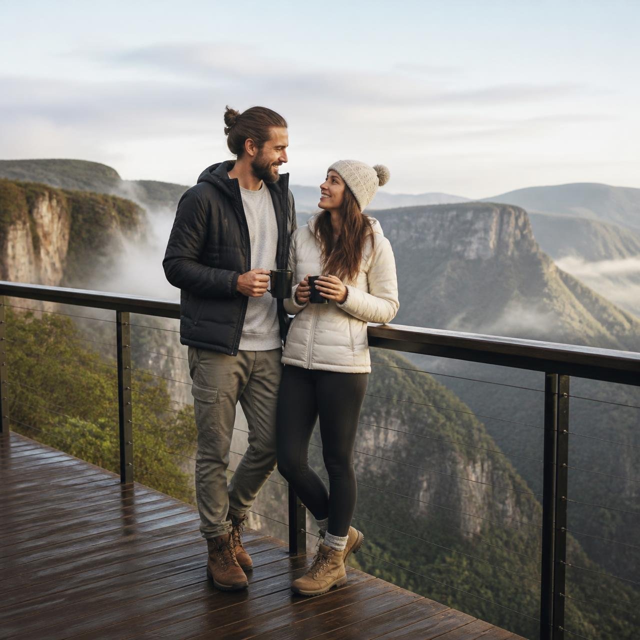 Casal em um mirante na serra